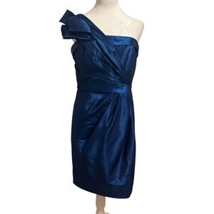 Carmen‎ Marc Valvo Sapphire Blue one shoulder sz 10 cocktail dress ruched formal